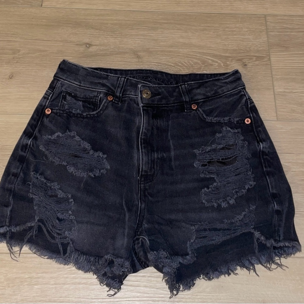 American Eagle Outfitters Black Distressed High-Rise Jean Shorts